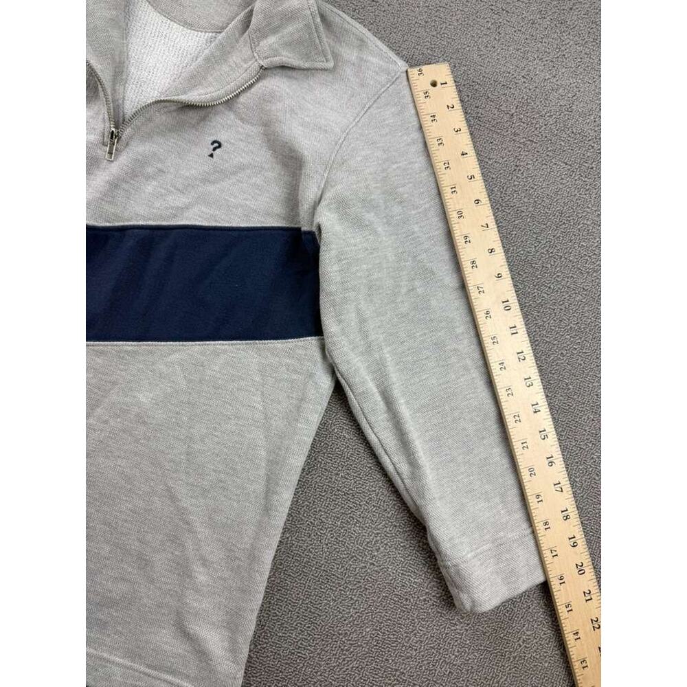 Y2K Guess USA Quarter Zip Sweatshirt Men L Gray Navy Chevron Stripe Collar Rugby - Picture 6 of 7